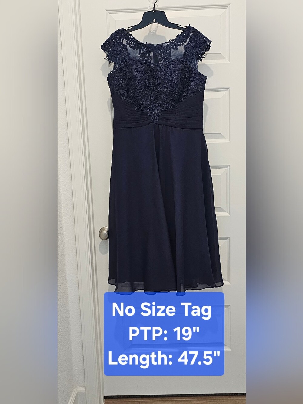 Navy Blue Lace Chiffon Formal Midi Dress 10